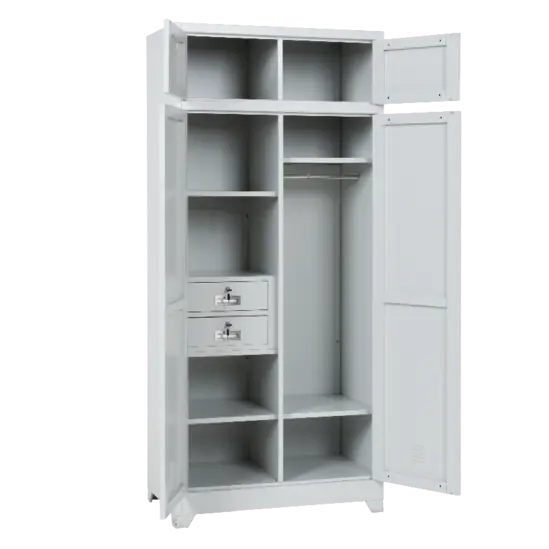 Метален гардероб BTL GR с 9 отделения 200х90х50 см- отворени врати, 2 чекмеджета, 4 рафта