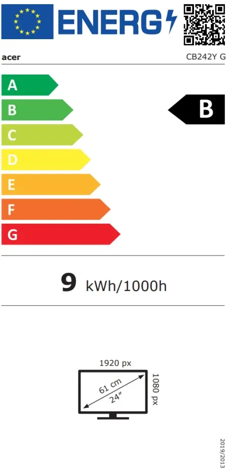 Монитор Acer Vero CB242YGbmiprx, 23.8" FHD(1920x1080)IPS, ZeroFrame 120Hz Adaptive Sync, 1ms(VRB), 100M:1, 250nits, VGA, HDMI, DP, Speakers, Audio InOut, Ergostand, EnergyStar, EPEAT Gold, Energy Efficiency Class B, Black, 3Y