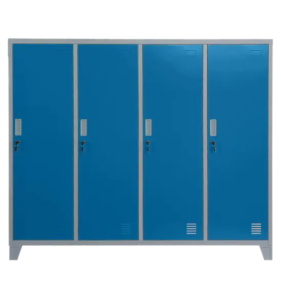 Метален гардероб BTL JZ с 4 отделения 150x159x40 см син с 4 затворени врати и заключване