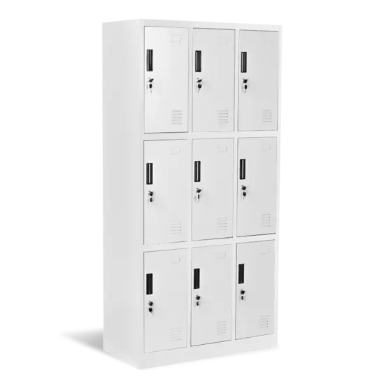 Метален гардероб BTL K с 9 отделения 185х90х45 см - бял, сниман отстрани, затворени врати