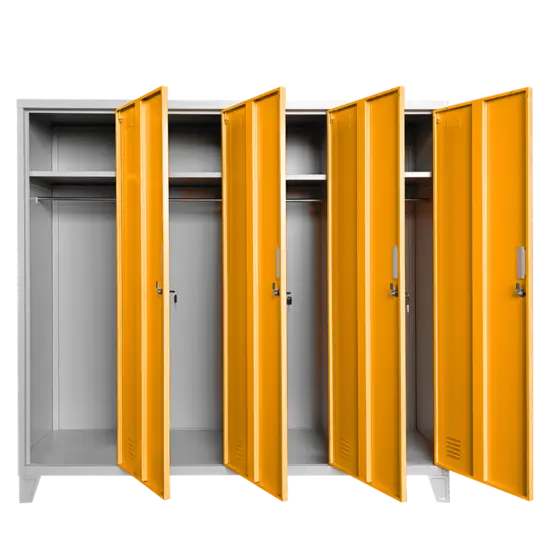 Метален гардероб  BTL JZ с 4 отделения 150x159x40 см оранжев с 4 отворени врати и 4 рафта
