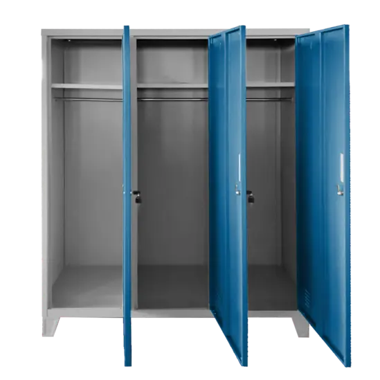 Метален гардероб детски BTL JZ с 3 отделения 150x120x40 см- отворен, снимка отпред