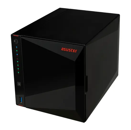 Мрежов сторидж Asustor AS5304T, 4-Bay NAS, Intel Celeron J4105 Quad-Core 1.5 GHz (burst up 2.5 GHz), 4 GB SO-DIMM DDR4,4 x 2.5'3.5' SATA3 HDD or SSD 2.5 GbE x 2, USB 3.2 Gen 1 Type A x 3, WOW (Wake on WAN), WOL, System Sleep Mode, AES-NI hardware encrypt