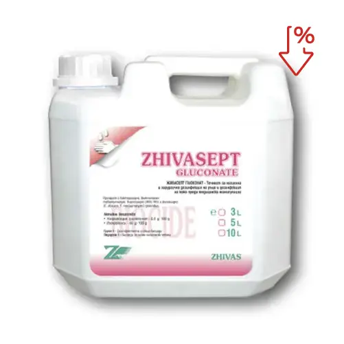 Дезинфектант за ръце Живасепт глюконат спрей 5 л с пиктограма за намаление