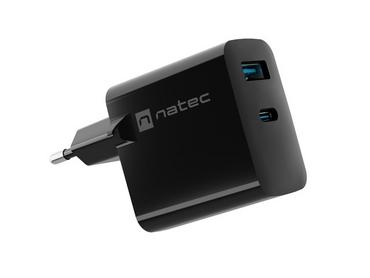 Адаптер Natec USB Charger Ribera Gan 1X USB-A + 1X USB-C 45W, Black