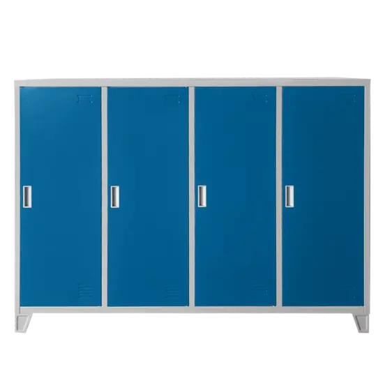 Метален гардероб BTL JZ с 4 отделения 130x160x40 см син с 4 затворени врати, сниман отпред
