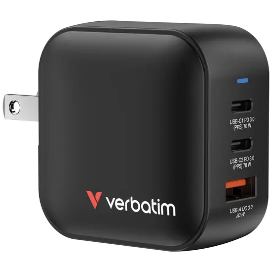 Зарядно устройство Verbatim Mini GaN Charger 70W 3 Port US plug with EU and UK adaptors