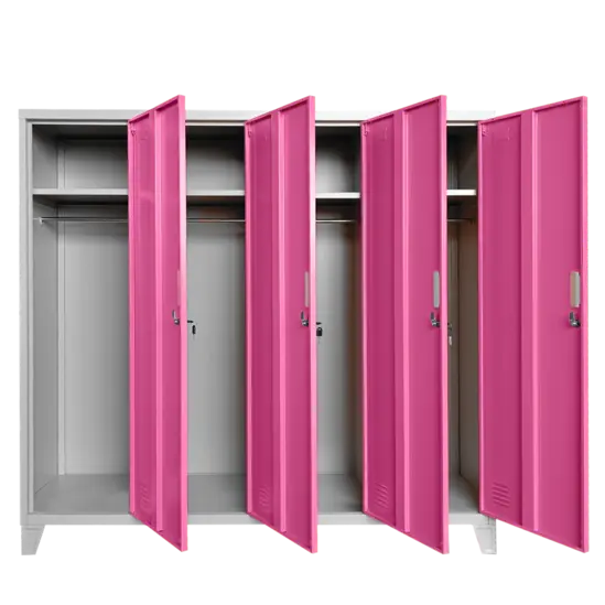 Метален гардероб BTL JZ с 4 отделения 150x159x40 см розов с 4 отворени врати и 4 рафта
