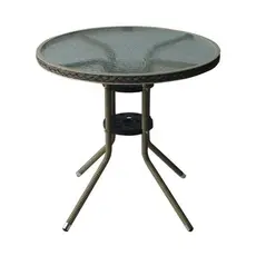 Ратанова маса бежова ЕВА- сив цвят на ратана, стъклен плот