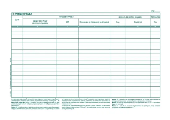 Отчетна книга за отпадъците по Приложение №2
