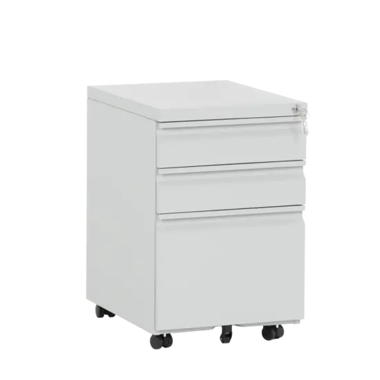 Метален контейнер K BTL с 3 чекмеджета - сниман от ляв ъгъл, затворени чекмеджета, сив