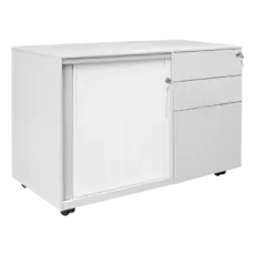 Метален контейнер H BTL с 2 чекмеджета и плъзгаща врата - сниман от ляв ъгъл, затворени врати, сив