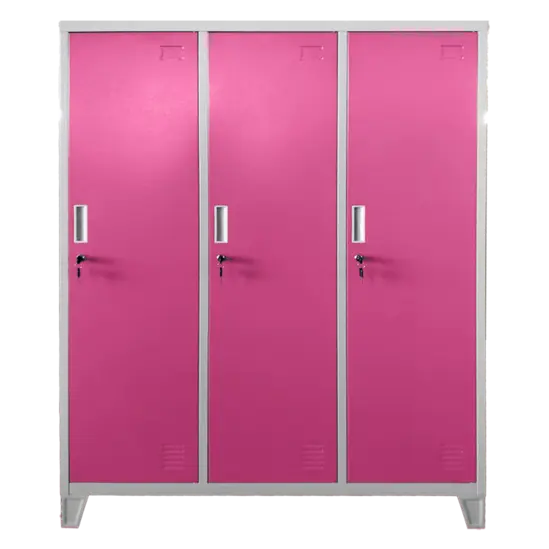 Метален гардероб детски BTL JZ с 3 отделения 150x120x40 см- затворен, розов, снимка отпред