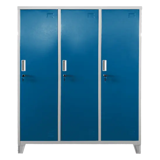 Метален гардероб детски BTL JZ с 3 отделения 150x120x40 см- син, снимка отпред