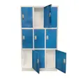 Метален гардероб с 9 отделения 90x45x185 см 3 цвята - Син, с отворени врати, празен
