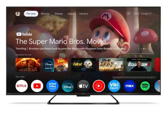 Телевизор Sharp 55HR7265E, 55" QLED  GOOGLE TV, 4K 144Hz Quantum Dot 3840x2160 Frameless, AQUOS AI, DVB-TT2CSS2, Active Motion 1400, HDR10, Dolby Atmos, Dolby Vision, DTS:X, Google Assistant, HDMI eARC, Mini CompositeCVBS + Audio input, USB, Wi-Fi, B