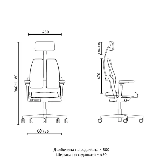 Геймърски стол ДИОНИС-схема, размери на стола