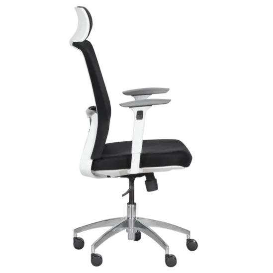 Работен стол ХЕРАКЪЛ-сниман отстрани, черен меш, бял полйпропилен