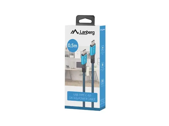 Кабел Lanberg USB-C(M) - USB-C (M) 4.0 cable 0.5m 100W 8K 30Hz Black-Blue