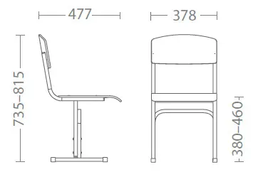 Ученически стол Ана Е-274  -размери на стола