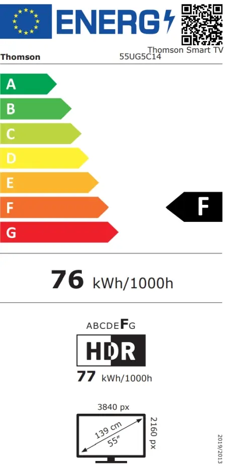 Телевизор Thomson Smart UHD TV 55'; Google TV; 3840 x 2160 (4K UHD), 4000:1, DLED, 60 Hz, DVB-TT2CSS2, HDR10, Wi-Fi, Bluetooth, LAN, HDMI 2 (2.0) + 2 (2.1), USB 2 (2.0) + 1 (3.0),Central Swivel Stand, Black