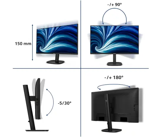 Монитор Philips 27B2U3601, 27" IPS WLED, 2560x1440@120Hz, 4ms GtG, 350cd m/2, 1500:1, 50M:1 DCR, Adaptive Sync, FlickerFree, SoftBlue, 2Wx2, Tilt, Height Adjust, Pivot, Swivel, HDMI, DP, RJ45, USB hub