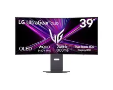 Монитор LG 39GX900A-B, 39', OLED UltraGear 21:9 Curved, 0.03 ms, WQHD (3440x1440), 240Hz, HDR 10, 1500000:1, 250 cdm2, DCI-P3 98.5%, VRR, Free-sync, G-Sync, USB-C, PD 65W, HDMI, DP, PBP, Speakers 7Wx2, LG Switch, Height, Swivel, Tilt, Black