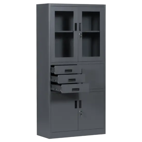 Архивен шкаф BTL EJ с 4 отделения 185х90х40 см-снимка отпред, отворени 3 чекмеджета