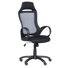 Директорски стол ДЕНИС- снимка отстрани, черен цвят, дамаска, меш