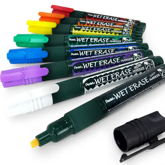 Маркер тебешир Pentel Wet Erase двустранен 8 цвята
