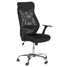 Директорски стол СЕВАСТ- снимка отпред, черна дамаска, черен меш