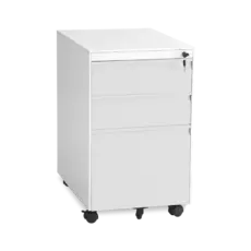 Метален контейнер L BTL с 3 чекмеджета - сив цвят, затворени чекмеджета, снимка отстрани