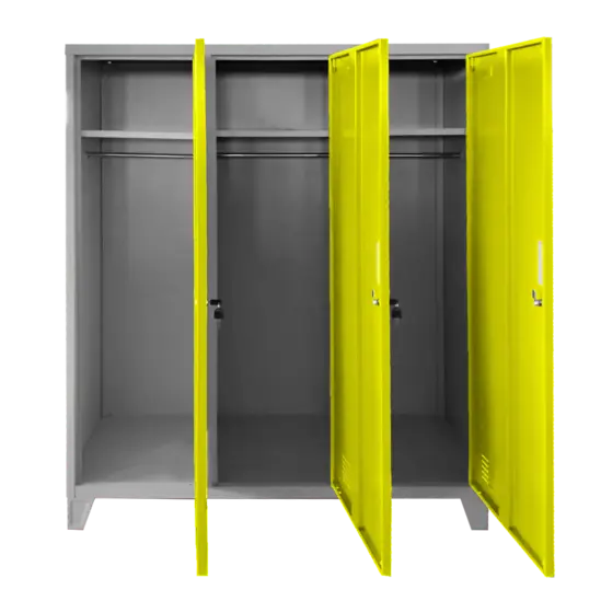 Метален гардероб детски BTL JZ с 3 отделения 150x120x40 см-жълт, отворен, празен