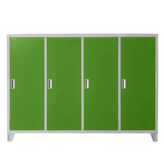 Метален гардероб BTL JZ с 4 отделения 130x160x40 см зелен с 4 затворени врати, сниман отпред