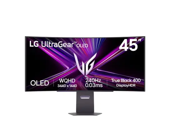 Монитор LG 45GX900A-B, 44.5" UltraGear OLED curved 21:9, 0.03ms, 240Hz, DWQHD (3440x1440), 275 cd/m2, 1500000:1, DCI-P3 98.5%, HDR 10. NVIDIA G-Sync, AMD FreeSYnc, VRR, USB Type-C, PD 65W, HDR 400, HDMI, DisplayPort, Speacer, DTS, PIP, PBP, Tilt, Height, 