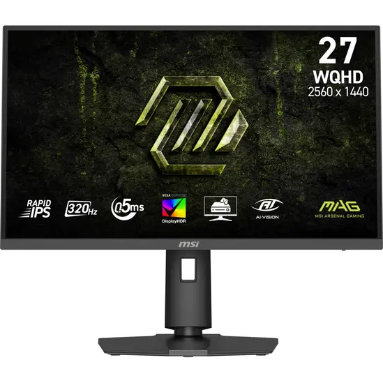 Монитор MSI MAG 274QPF X32 Gaming Monitor, 27", 0.5ms, 320Hz Rapid IPS, 2560x1440, G-SYNC, AMD FreeSync Premium, AI Vision, Console Mode, HDR400, 300nits AG, 1.07B, 1000:1, 100M:1, DP(1.4a), 2xHDMI(2.1), Headphone out, Pivot, Heigh Adj., VESA 100, Black, 