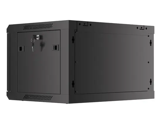 Комуникационен шкаф Lanberg rack cabinet 19' wall-mount 6U600x450 for self-assembly with metal door black (flat pack)