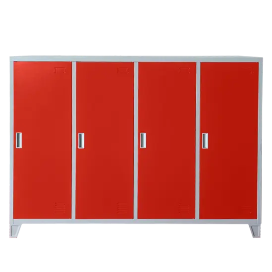 Метален гардероб детски BTL JZ с 4 отделения 130x160x40 см червен с 4 затворени врати, сниман отпред