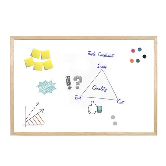 Бяла магнитна дъска с дървена рамка 60х90 см - снимка на дъската отпред, чертано върху нея