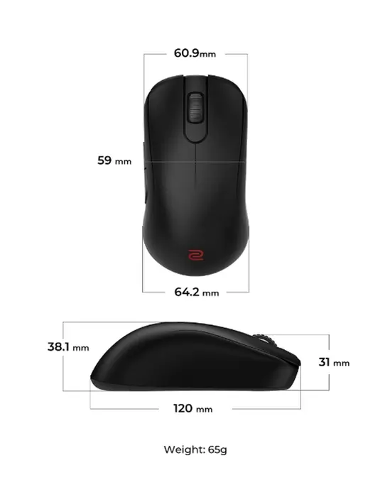 Мишка BenQ ZOWIE S2-DW 4K Wireless Mouse for Esports, Size S, 65g, up to 4000 Hz, up to 3200 DPI, Symmetrical design, Shorter overall wside curves for stable tracking, Wireless w4K enhanced receiver, Powered by Sports Science, Driverless, plug and play