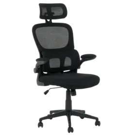 Директорски стол АТИЛА- снимка отпред, черна дамаска, черна мрежа