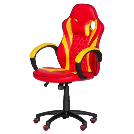 Геймърски стол ЛАГОС-снимка отстрани, червен и жълт цвят