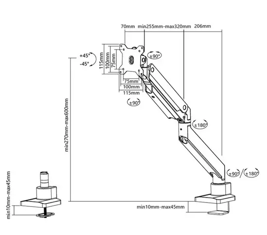 Стойка Neomounts Monitor arm 10-49" - gas spring - Topfix - 180°-stop
