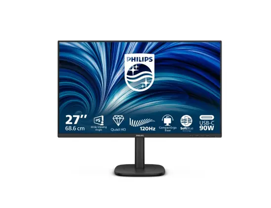 Монитор Philips 27B2U3601, 27" IPS WLED, 2560x1440@120Hz, 4ms GtG, 350cd m/2, 1500:1, 50M:1 DCR, Adaptive Sync, FlickerFree, SoftBlue, 2Wx2, Tilt, Height Adjust, Pivot, Swivel, HDMI, DP, RJ45, USB hub
