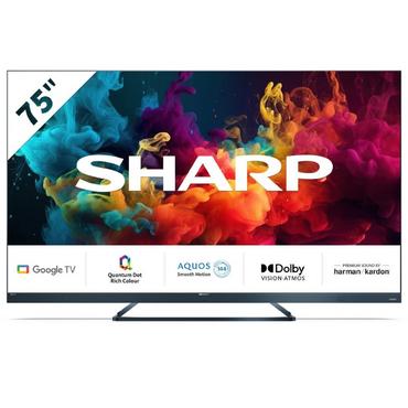 Телевизор Sharp 75FQ5EM2, 75' QLED Google TV, 4K Ultra HD 144Hz Quantum Dot 3840x2160 Aluminium Slim Frameless, AQUOS AI UltraClear, AQUOS Smooth Motion 144Hz, Active Motion 1400, Light Sensor OPC, Hybrid HARMAN/KARDON Speaker System, Dolby Vision IQ, Dol