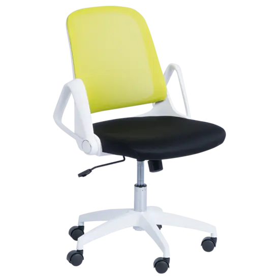 Работен стол ДИЛЯН- бял полипропилен, черна седалка, жълта облегалка