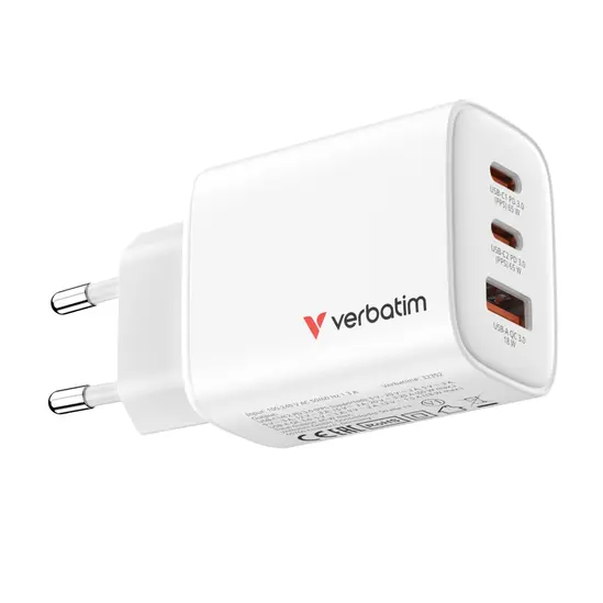 Зарядно устройство Verbatim Essentials GaN Charger 65W EU plug White
