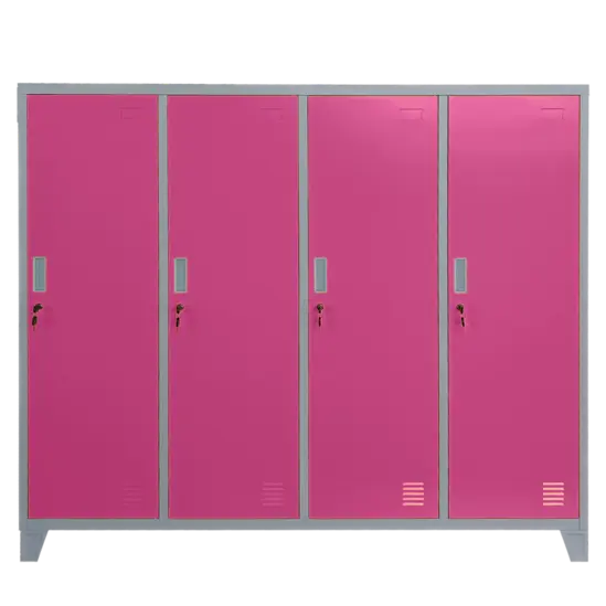Метален гардероб BTL JZ с 4 отделения 150x159x40 см розов с 4 затворени врати и заключване