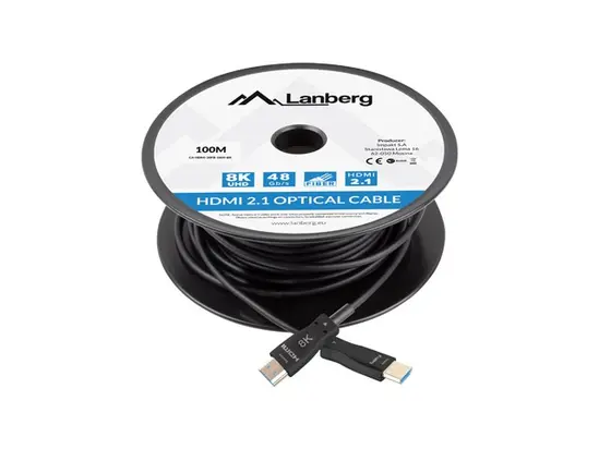 Кабел Lanberg HDMI MM v2.1 cable 100m optical black aoc