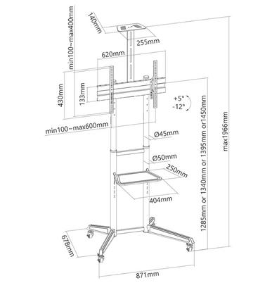 Стойка Neomounts Mobile Floor Stand incl. AV- and cam shelf (height adjustable: 128.5-145 cm)